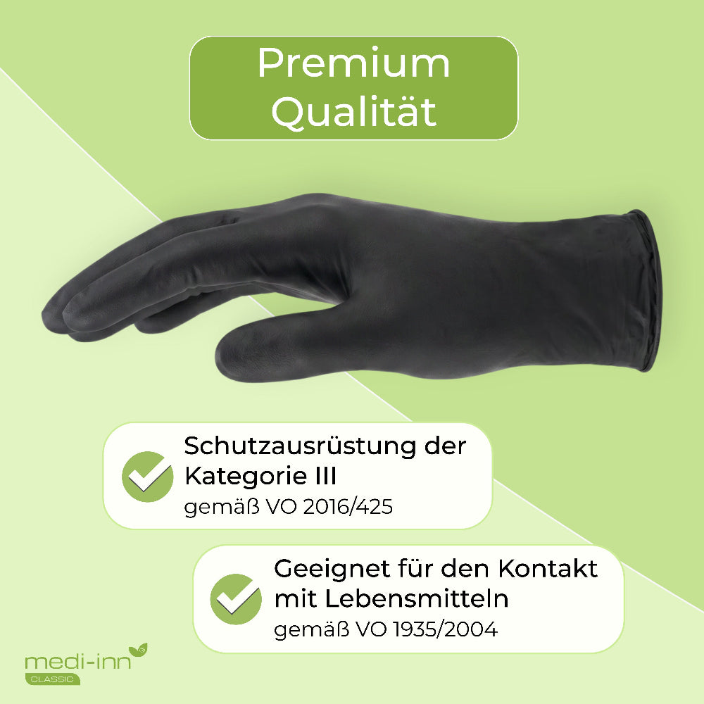 Hinweis: Premium Qualität, Schutzausrüstung der Kategorie 3, Geeignet für den Kontakt mit Lebensmitteln.