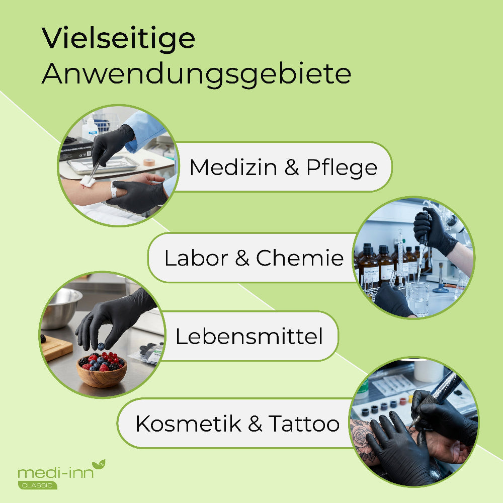 Hinweis: Vielseitige Anwendungsgebiete, Medizin & Pflege, Labor & Chemie, Lebensmittel, Kosmetik & Tattoo.