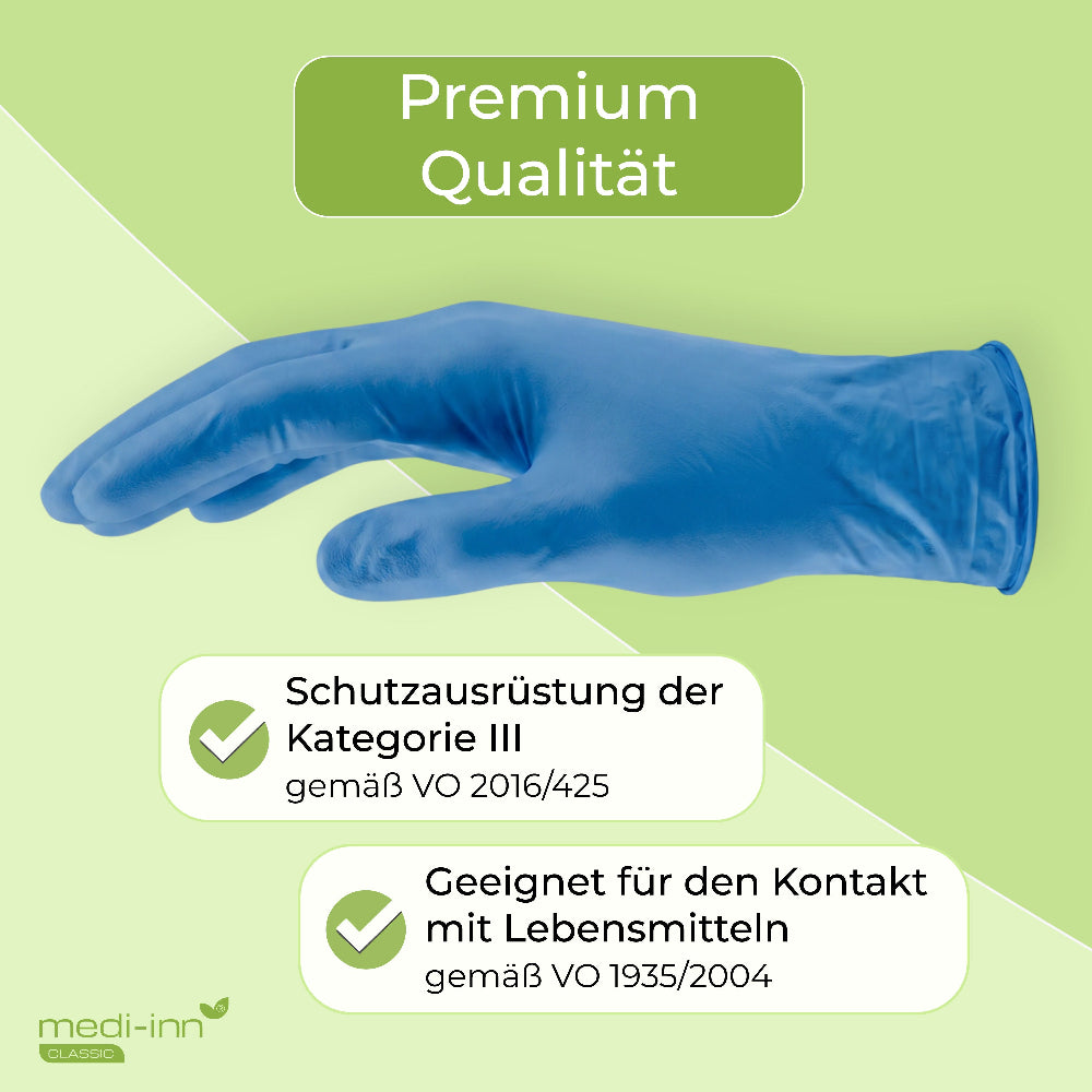 Hinweis: Premium Qualität, Schutzausrüstung der Kategorie 3, Geeignet für den Kontakt mit Lebensmitteln.