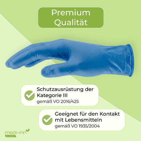 Hinweis: Premium Qualität, Schutzausrüstung der Kategorie 3, Geeignet für den Kontakt mit Lebensmitteln.