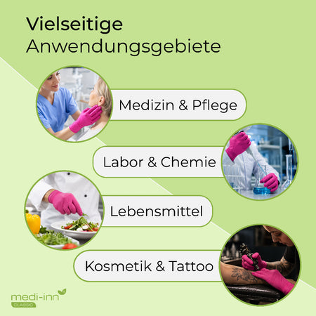 Hinweis: Vielseitige Anwendungsgebiete, Medizin & Pflege, Labor & Chemie, Lebensmittel, Kosmetik & Tattoo.