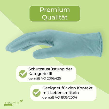 Hinweis: Premium Qualität, Schutzausrüstung der Kategorie 3, Geeignet für den Kontakt mit Lebensmitteln.