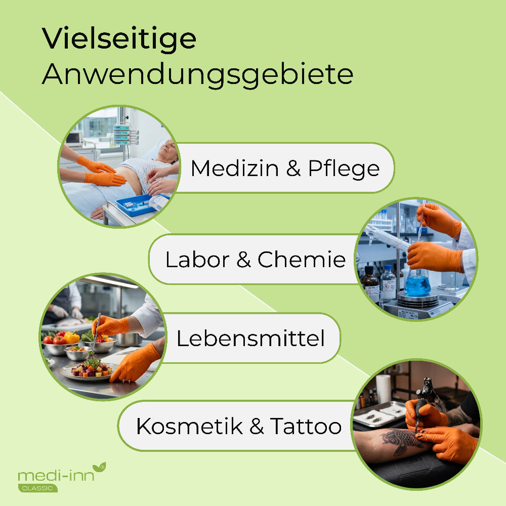 Hinweis: Vielseitige Anwendungsgebiete, Medizin & Pflege, Labor & Chemie, Lebensmittel, Kosmetik & Tattoo.