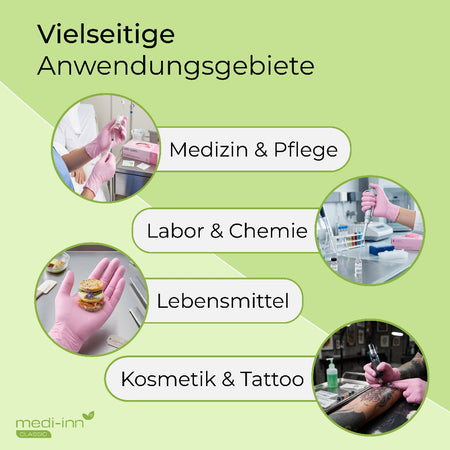 Hinweis: Vielseitige Anwendungsgebiete, Medizin & Pflege, Labor & Chemie, Lebensmittel, Kosmetik & Tattoo.
