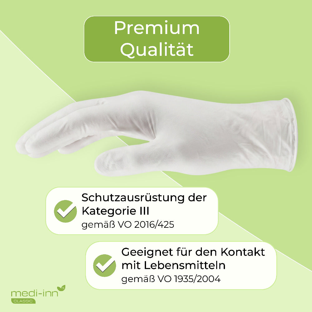 Hinweis: Premium Qualität, Schutzausrüstung der Kategorie 3, Geeignet für den Kontakt mit Lebensmitteln.