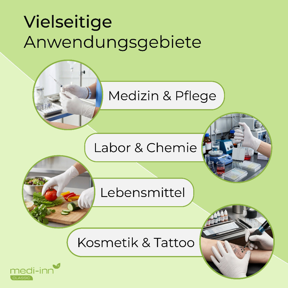 Hinweis: Vielseitige Anwendungsgebiete, Medizin & Pflege, Labor & Chemie, Lebensmittel, Kosmetik & Tattoo.