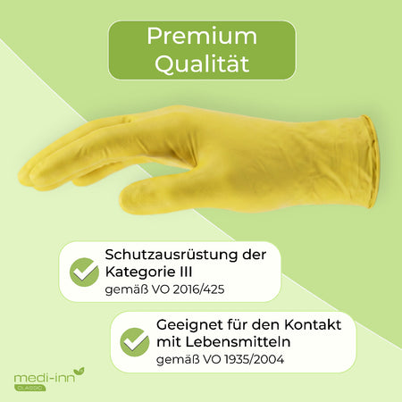 Hinweis: Premium Qualität, Schutzausrüstung der Kategorie 3, Geeignet für den Kontakt mit Lebensmitteln.