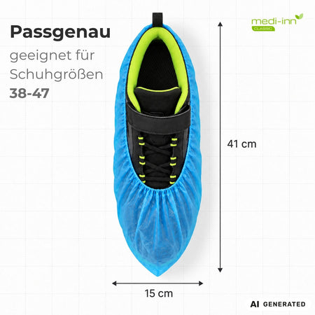 Medi-inn Classic Überschuh blau Draufsicht auf Sneaker, 41×15 cm, passend für Schuhgrößen 38 bis 47