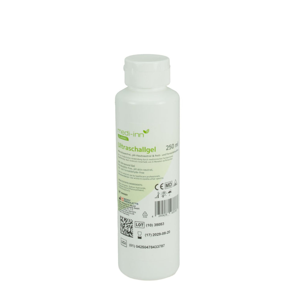 Medi-inn Classic Ultraschallgel 250 ml, weiße Flasche, mikroblasen- pH-hautneutral und formaldehydfrei