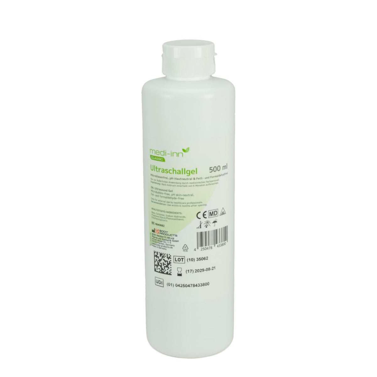 Medi-inn Classic Ultraschallgel 500 ml, weiße Flasche, mikroblasen-, fett- und formaldehydfrei, freigestellt