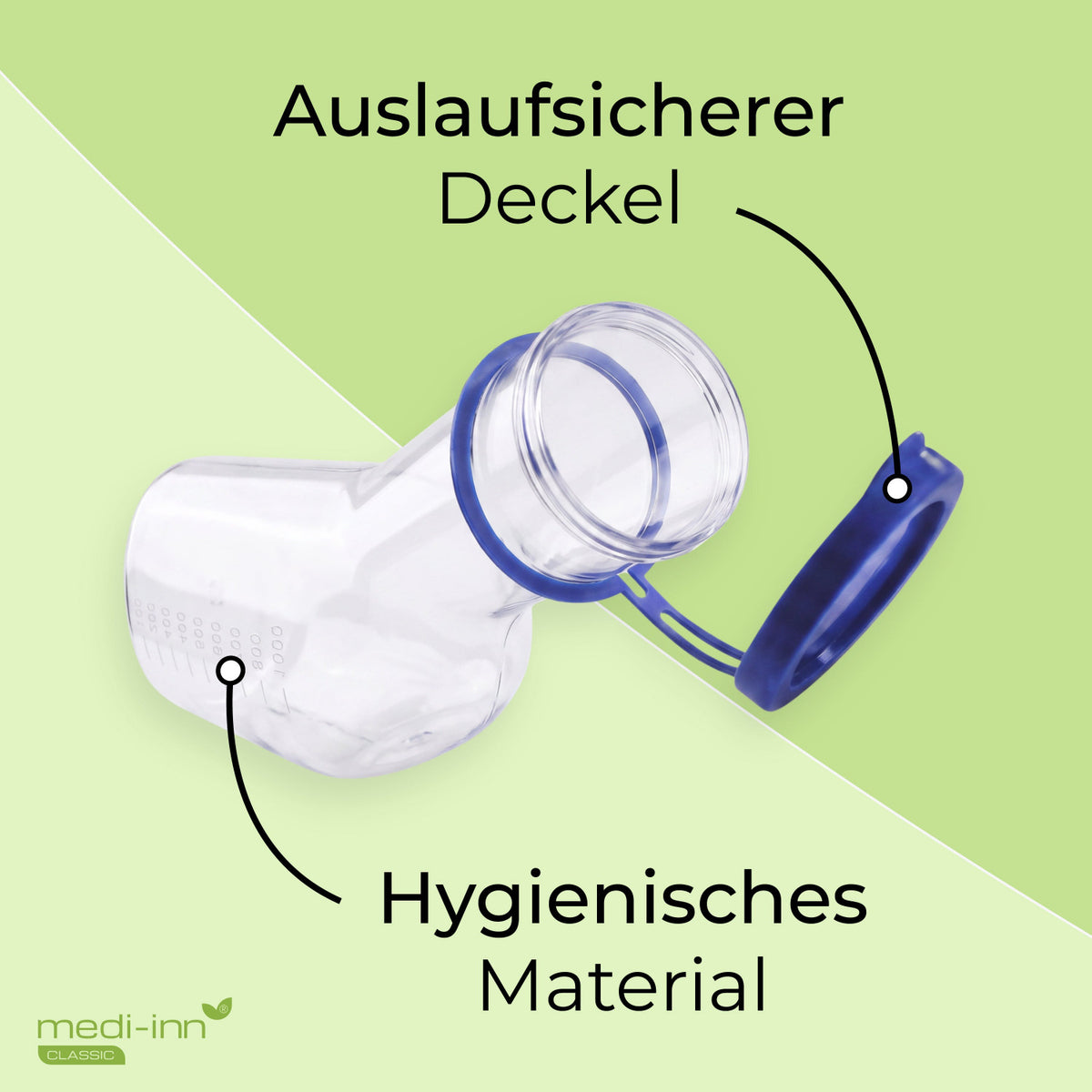 medi-inn Classic Urinflasche PC mit auslaufsicherem blauem Deckel und hygienischem Polycarbonat-Material