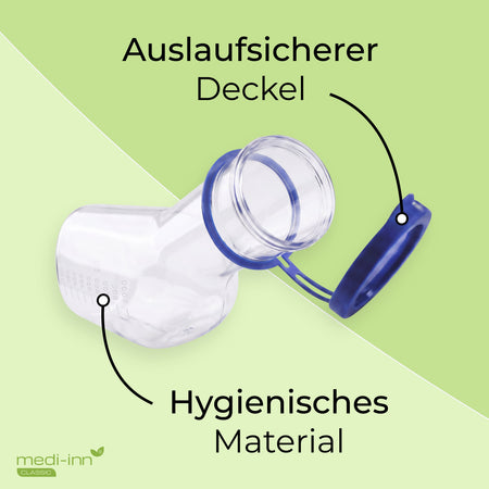medi-inn Classic Urinflasche PC mit auslaufsicherem blauem Deckel und hygienischem Polycarbonat-Material
