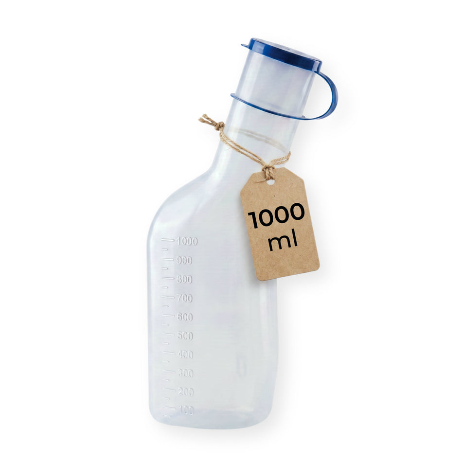 medi-inn Classic Urinflasche PP 1000 ml mit blauem auslaufsicherem Deckel und Milliliter-Graduierung