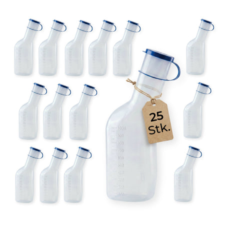medi-inn Classic Urinflasche PP 1000 ml, Großpack mit 25 Stück, blauer Deckel mit Haltebügel
