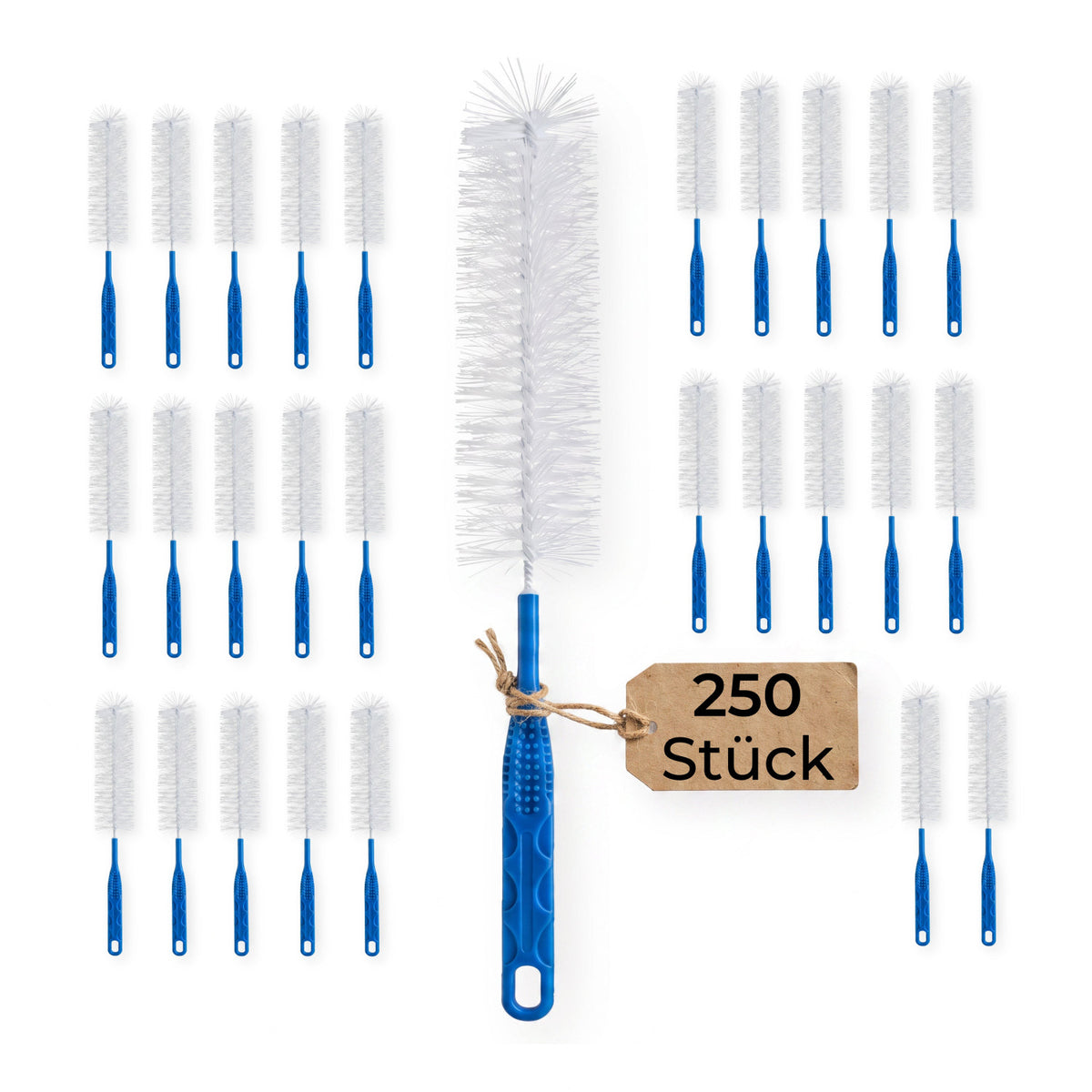 medi-inn Classic Urinflaschenbürste, Großpack mit 250 Stück, blauer Griff und weiße Borsten