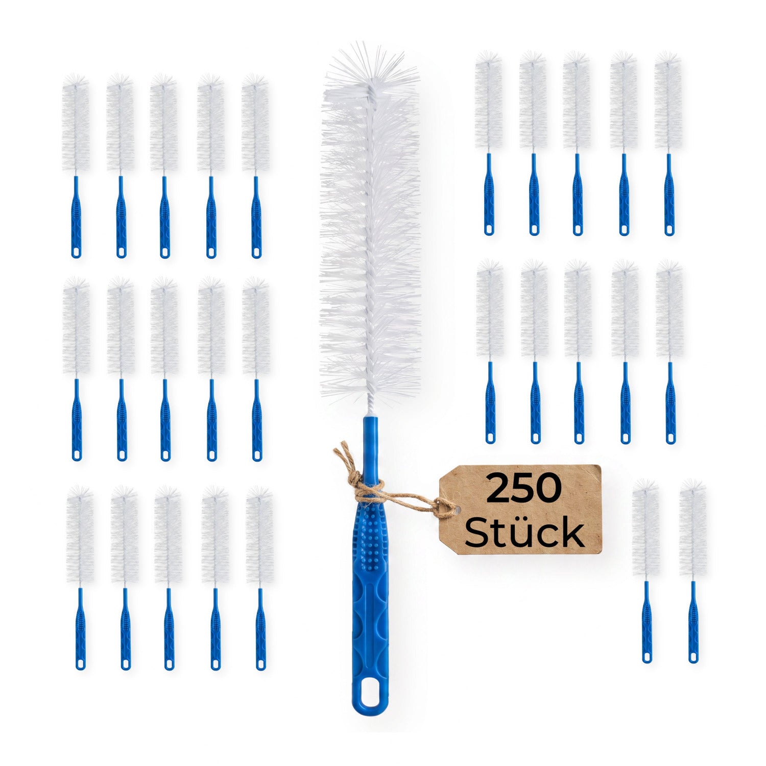 medi-inn Classic Urinflaschenbürste, Großpack mit 250 Stück, blauer Griff und weiße Borsten