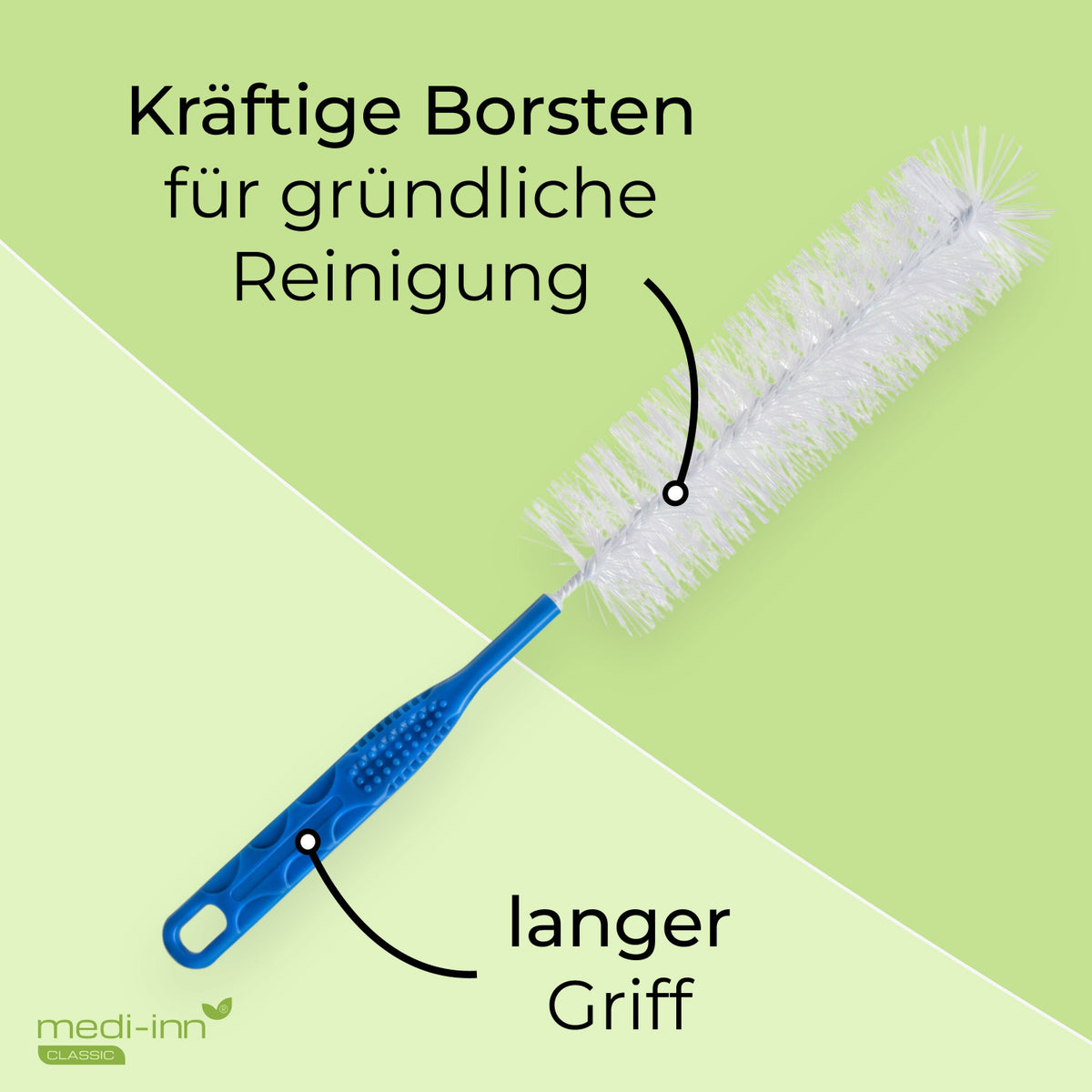 medi-inn Classic Urinflaschenbürste mit kräftigen Borsten für gründliche Reinigung und langem Griff