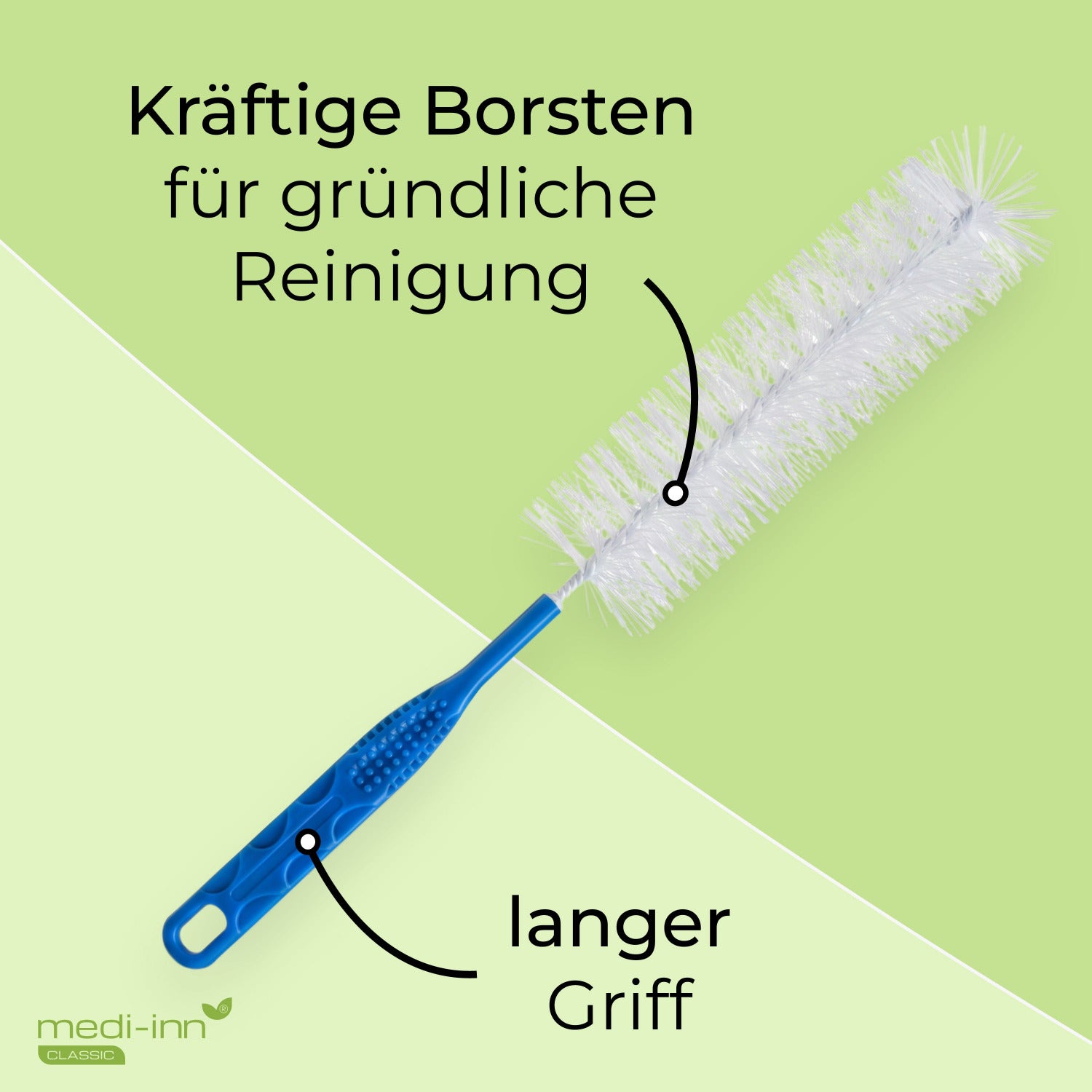 medi-inn Classic Urinflaschenbürste mit kräftigen Borsten für gründliche Reinigung und langem Griff