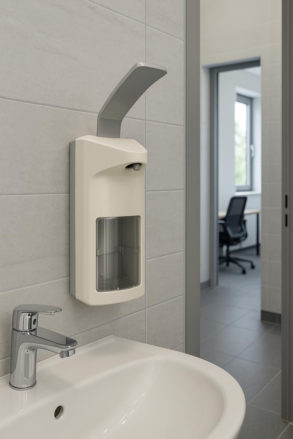 Medi-Inn Wandspender montiert in einer modernen Büro-Toilette – Anwendungsbeispiel