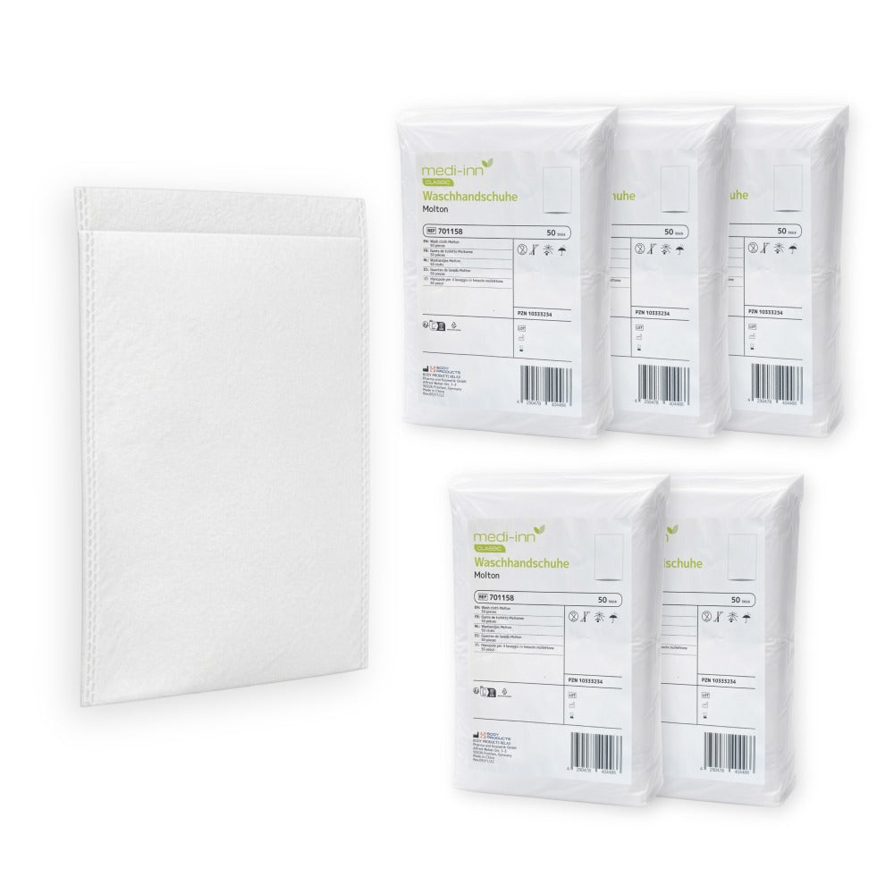Medi-Inn Einmal-Waschhandschuhe – 100 Stück, 15x22 Cm, Vlies (Polyester) – Reißfest, Fusselfrei – Für Pflege & Hygiene