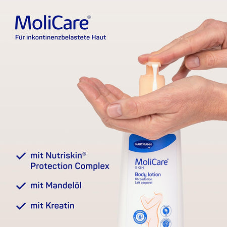 MoliCare Skin Körperlotion für inkontinenzbelastete Haut, mit Nutriskin Protection Complex, Mandelöl und Kreatin