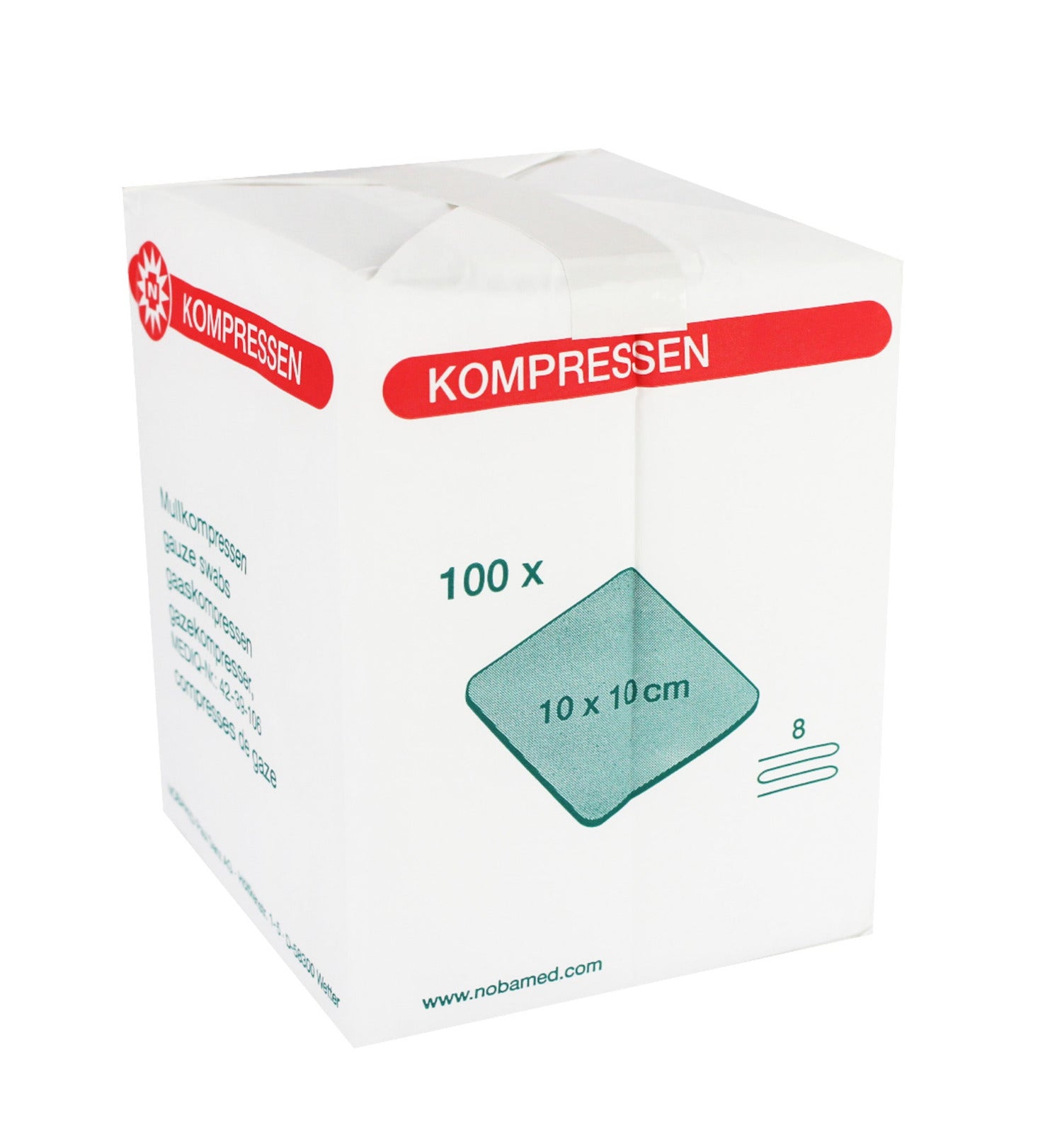 Noba Mullkompressen Verpackung 10 x 10 cm, 100 Stück, 8-lagig.