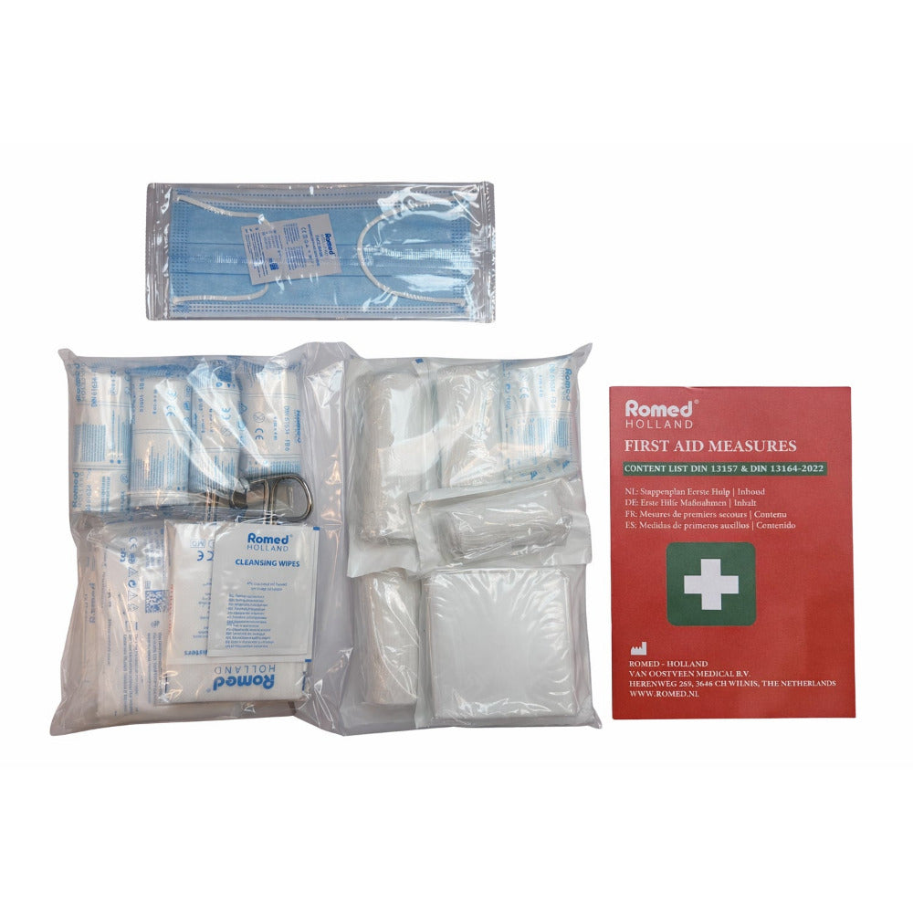 Romed Holland Erste-Hilfe-Füllung DIN 13157 & 13164: Verbandmaterial, Wundauflagen, Maske und Anleitung