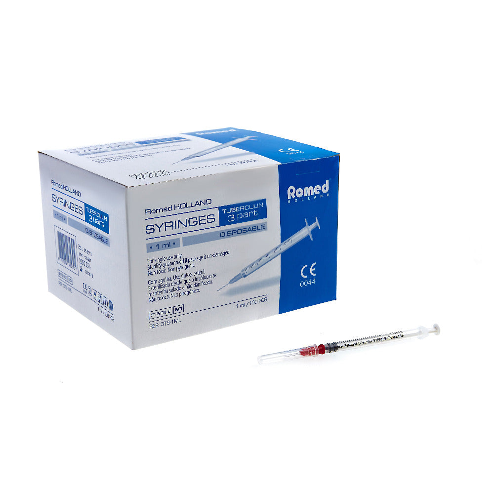 Romed Holland Tuberkulinspritzen 1 ml, 3-teilig – Produktbox mit Einmalspritze (100 Stück)