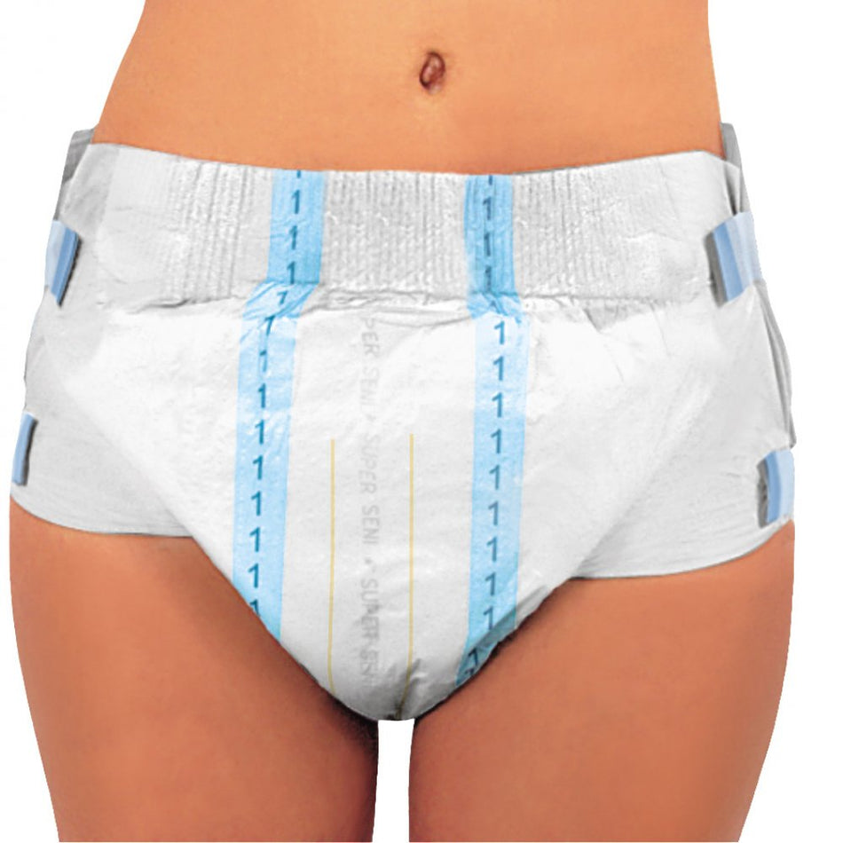 Super Seni Slip: Hochwertige, einweg Inkontinenzhilfen für Erwachsene mit moderatem bis schwerem Bedarf. Die Windelhosen sind einfarbig und bieten eine schnelle Absorption dank einer speziellen Saugschicht. Sie sind weich und anschmiegsam, was ein angenehmes Tragegefühl gewährleistet. Der elastische Bund sorgt für einen sicheren Sitz. Ideal für aktive Menschen, die einen zuverlässigen Schutz suchen. Verpackt in einem ansprechenden Design, das die Funktionalität betont und leicht zu handhaben ist.