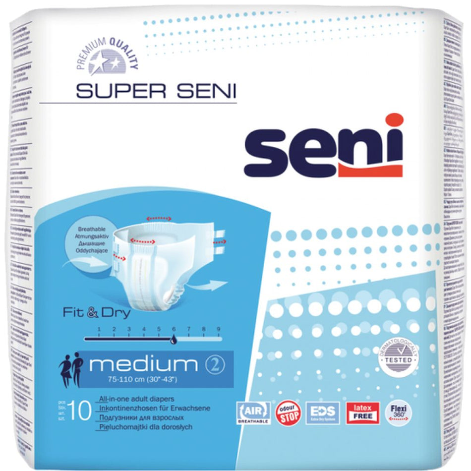 Super Seni Medium Inkontinenzhosen 75 - 110 cm, Unisex, 2300 ml, 10er Pack