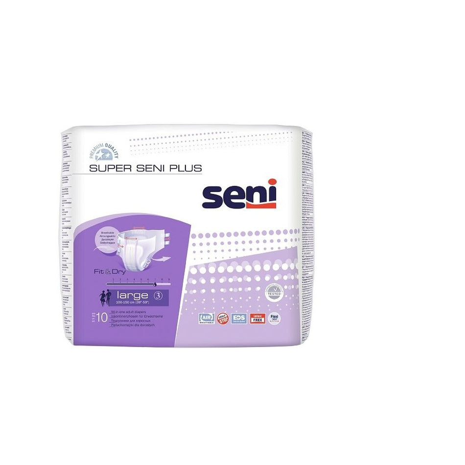 Super seni Plus Large Inkontinenzhosen, Unisex, 10er Pack, 100 - 150 cm, 3200 ml