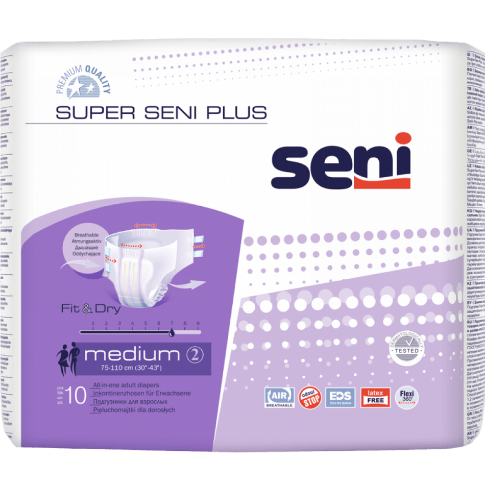 Super Seni Plus Medium Inkontinenzhosen 75 - 110 cm, Unisex, 2900 ml, 10er Pack