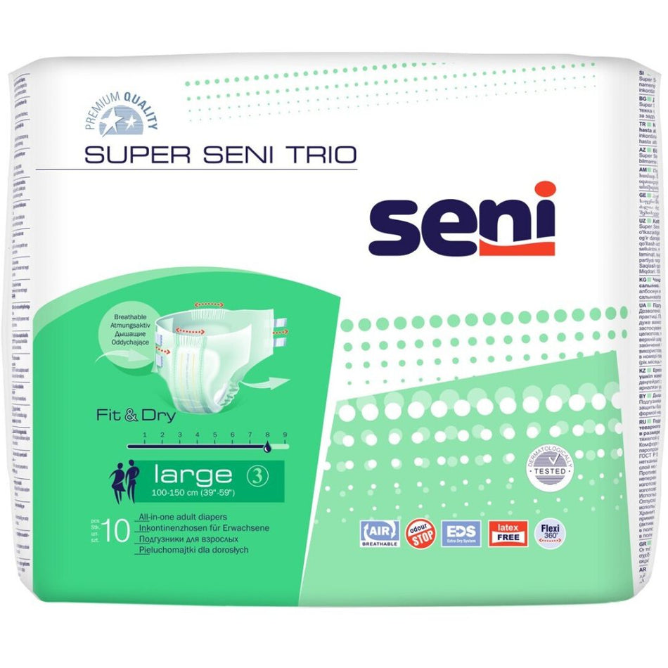 Super Seni Trio Large Inkontinenzhosen, Unisex, 10er Pack, 100 - 150 cm, 3400 ml