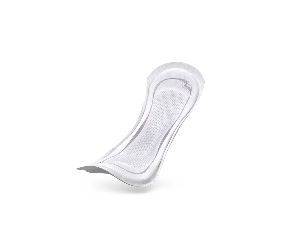 TENA Lady Discreet Extra Paket mit 20 Slipeinlagen. Die Verpackung ist in sanften Pastellfarben gehalten, überwiegend in Weiß und Lila mit stilisierten Blumenmotiven. Auf der Vorderseite ist der Produktname "TENA Lady Discreet Extra" deutlich lesbar, begleitet von Hinweisen zur Saugfähigkeit und zur Anwendung. Die Slipeinlagen sind diskret und wurden speziell für den weiblichen Gebrauch entwickelt, um Schutz und Komfort bei leichter Blasenschwäche zu bieten.