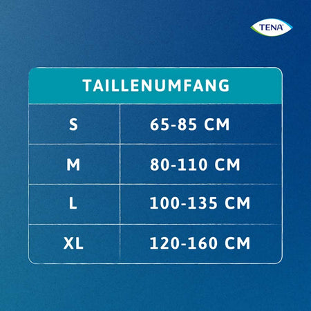Weißer Hintergrund mit einem Packungsdesign der TENA ProSkin Pants Super S. Die Vorderseite der Verpackung zeigt eine stilisierte Darstellung der Hosen sowie eine klare Abbildung der Produktmerkmale, wie hohe Saugfähigkeit und sanftes Material. Unter dem Produktnamen stehen Hinweise, dass es sich um Inkontinenzunterwäsche handelt, die einen sicheren Schutz bietet. Das Design ist modern und ansprechend, ideal für die Zielgruppe. Die Verpackung ist kompakt und trägt das bekannte TENA-Logo in der oberen Ecke.