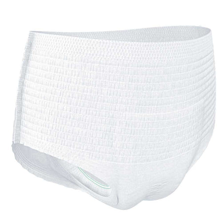 Bild eines Produkts von TENA ProSkin, das in einer weißen Verpackung präsentiert wird. Im Vordergrund sind die TENA ProSkin Pants Super Größe S sichtbar, eine Art Inkontinenzhose, die für Erwachsene konzipiert ist. Die Verpackung ist übersichtlich gestaltet und zeigt allgemeine Informationen sowie das Logo von TENA. Die Hose selbst ist aus einem weichen, atmungsaktiven Material und bietet einen hohen Tragekomfort. Farbliche Akzente und Symbolik verdeutlichen die Vorteile wie Hautschutz und Saugfähigkeit.