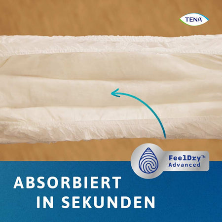 Bildbeschreibung eines Produkts: TENA ProSkin Pants Super Größe S, atmungsaktive Inkontinenzhose für Erwachsene. Die Hose hat einen elastischen Bund und eine bequeme Passform, die Hilfe für aktive Menschen bietet. Sie ist in einem sanften Weiß mit dezenten Mustern gestaltet. Fotos zeigen die Produktpackung, die klar und ansprechend aussieht.