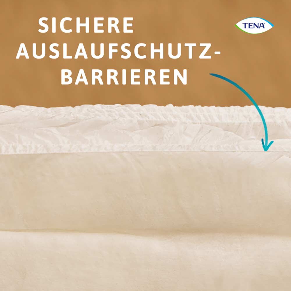 TENA ProSkin Pants Super S ist ein Pack mit hochwertigen, atmungsaktiven Inkontinenzhosen. Die Verpackung zeigt eine hochwertige, ansprechende Gestaltung mit dem TENA-Logo und klarer Produktbezeichnung. Die Hosen sind in praktischer Mehrfachpackung angeboten und zeichnen sich durch eine angenehme Passform und Sicherheit bei Inkontinenz aus. Die Abbildung vermittelt einen Eindruck von Komfort und Diskretion, geeignet für aktive Menschen, die Wert auf Bewegungsfreiheit und zuverlässigen Schutz legen.