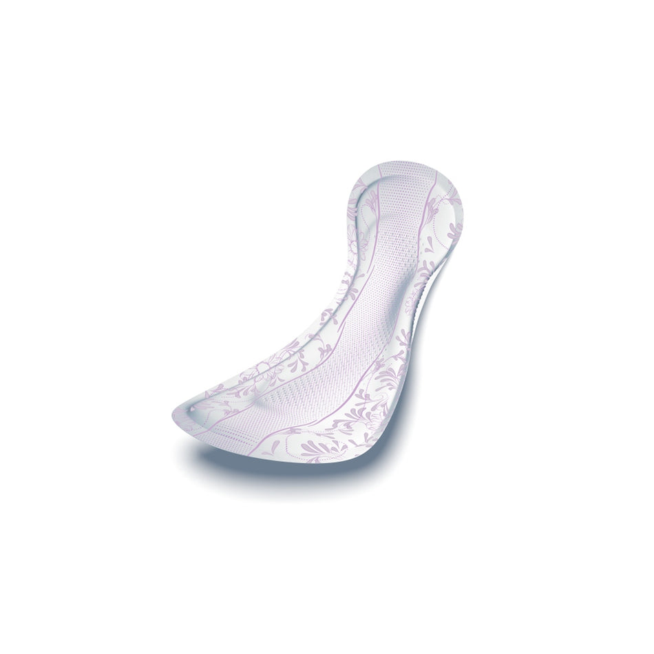 Packungsansicht von TENA Lady Discreet Maxi Night, einem Inkontinenzprodukt für Frauen. Die Verpackung zeigt ein sanftes, ansprechendes Design in den Farben Lila und Blau, mit einem aufgedruckten Logo von TENA. Die Vorderseite hebt die Eigenschaften des Produkts hervor, darunter hohe Saugfähigkeit und besonderen Schutz für die Nacht. Im Hintergrund sind designt Illustrationen, die eine feminine Note verleihen. Die Packung ist ergonomisch und ermöglicht eine einfache Handhabung.
