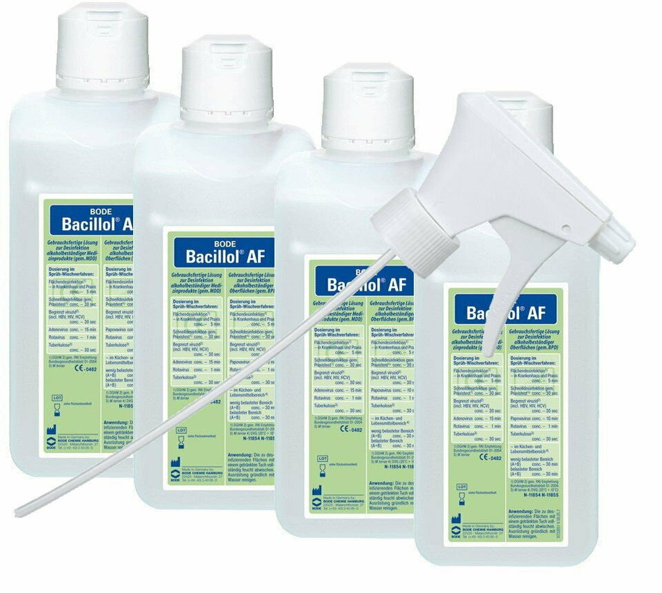 Bode Bacillol AF Schnelldesinfektionsmittel 4 x 500 ml inklusive Medi-Inn Sprühkopf