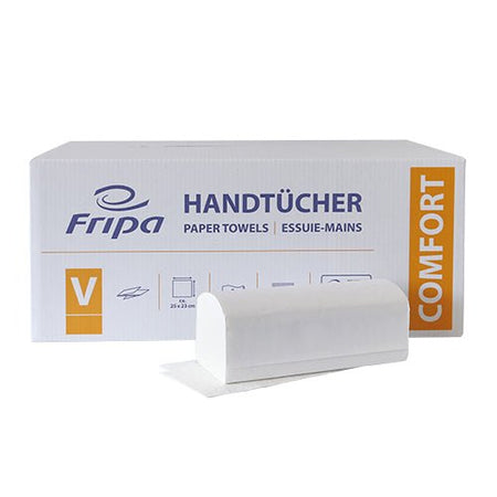 Fripa Papierhandtücher V-Falz 25 cm x 23 cm hochweiß "Comfort" 2-lagig (20 x 160 Blatt = 3200 Blatt)