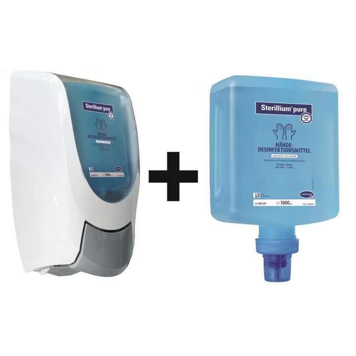 Hartmann CleanSafe basic Dosierspender für Überkopfflaschen + Sterillium pure Überkopfflasche 10 x 1000 ml