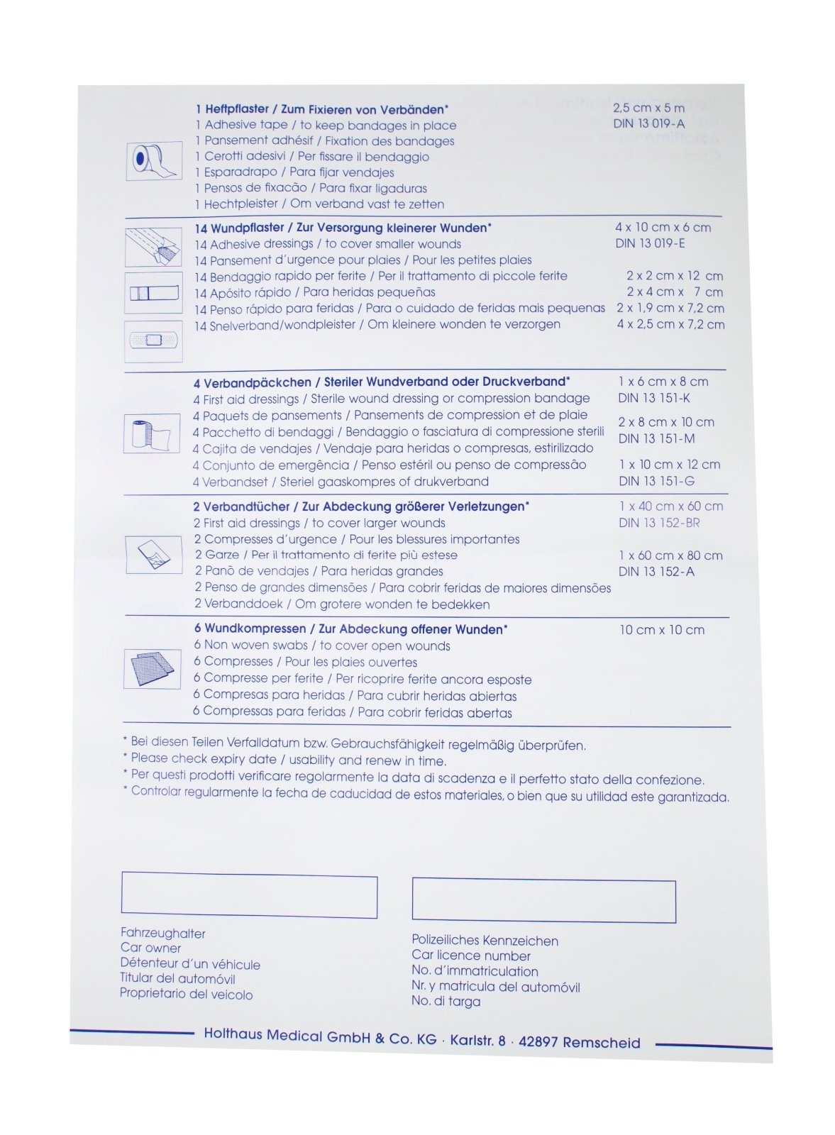 Holthaus Medical Kfz-Verbandtasche Auto-Verbandkasten mit Malteser Anwendungsbroschüre DIN 13164 (Grau)