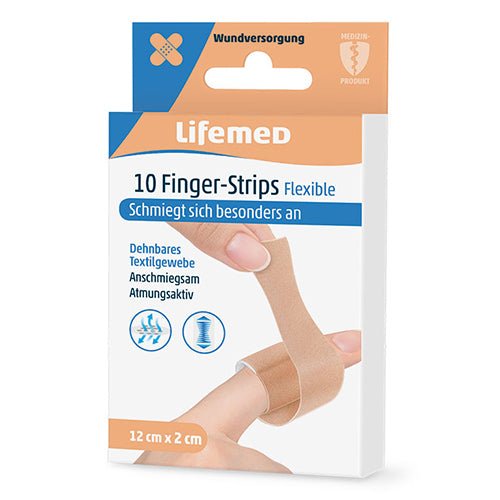 Lifemed 10 Finger-Strips 12 cm x 2 cm hautfarben "Flexible"