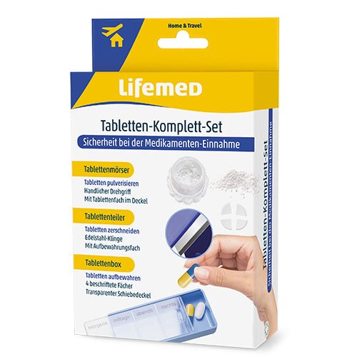 Lifemed 3 in 1 Set Tabletten-Komplett-Set (Tablettenmörser, Tablettenteiler und Tablettenbox)