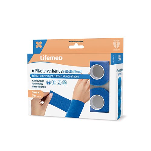 Lifemed Pflasterverbände selbsthaftend 5 m x 5 cm blau 6er Pack – Medi-Inn