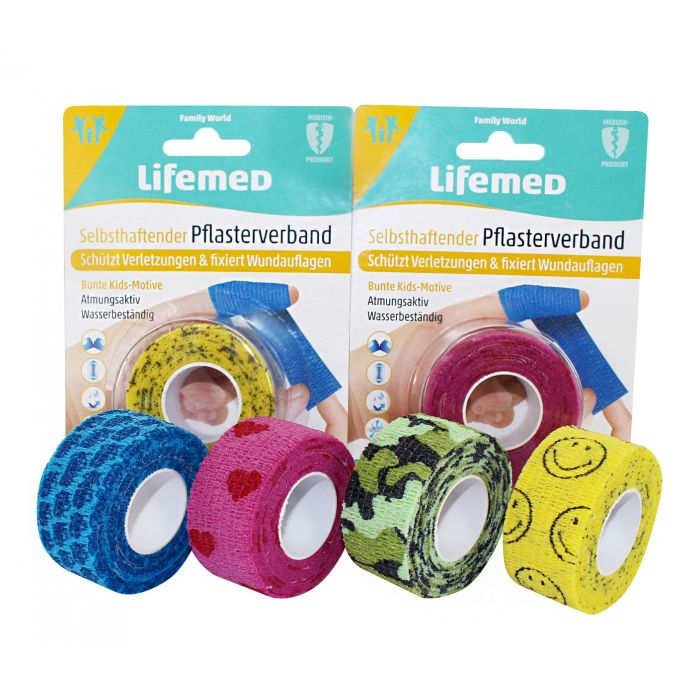 Lifemed Selbsthaftender Pflasterverband 4 m x 2,5 cm 4 verschiedene Motive