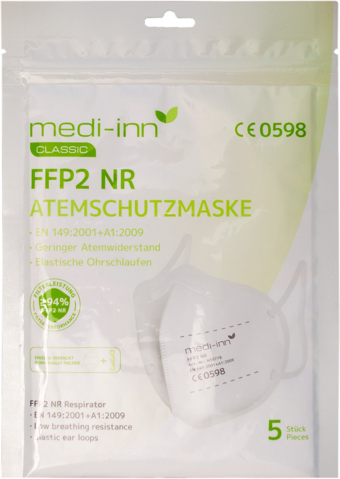 Medi-Inn Atemschutzmasken FFP2 weiß ohne Ventil 4-lagig