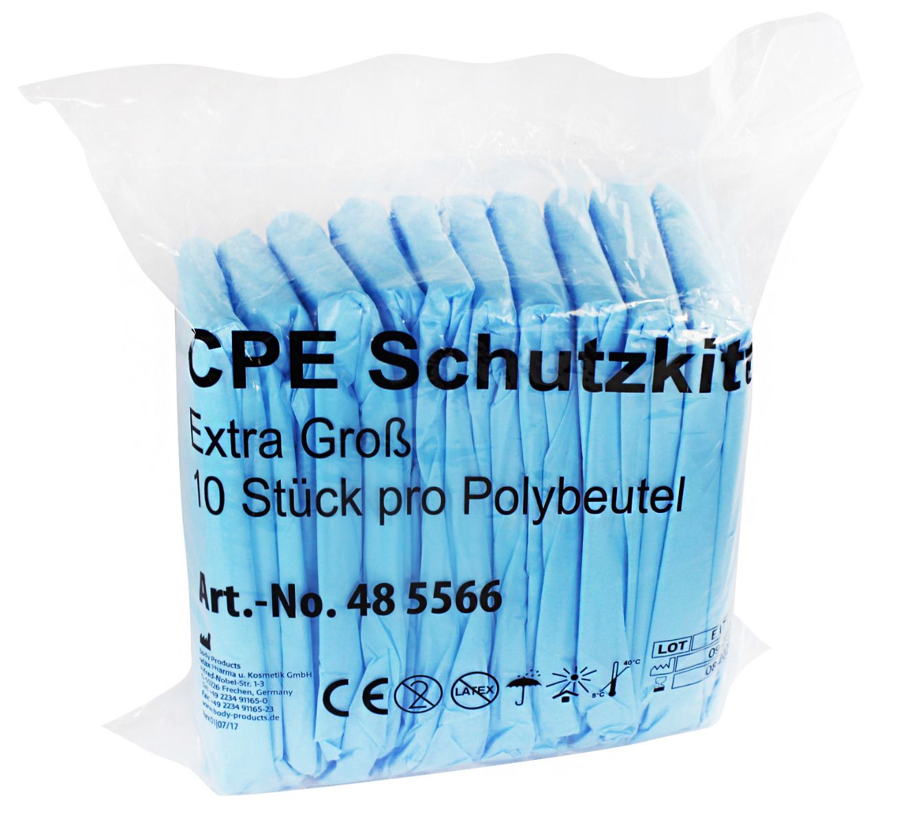 Medi-Inn CPE-Schutzkittel Einmalkittel zum Binden mit Daumenschlaufen blau 140 x 110 cm