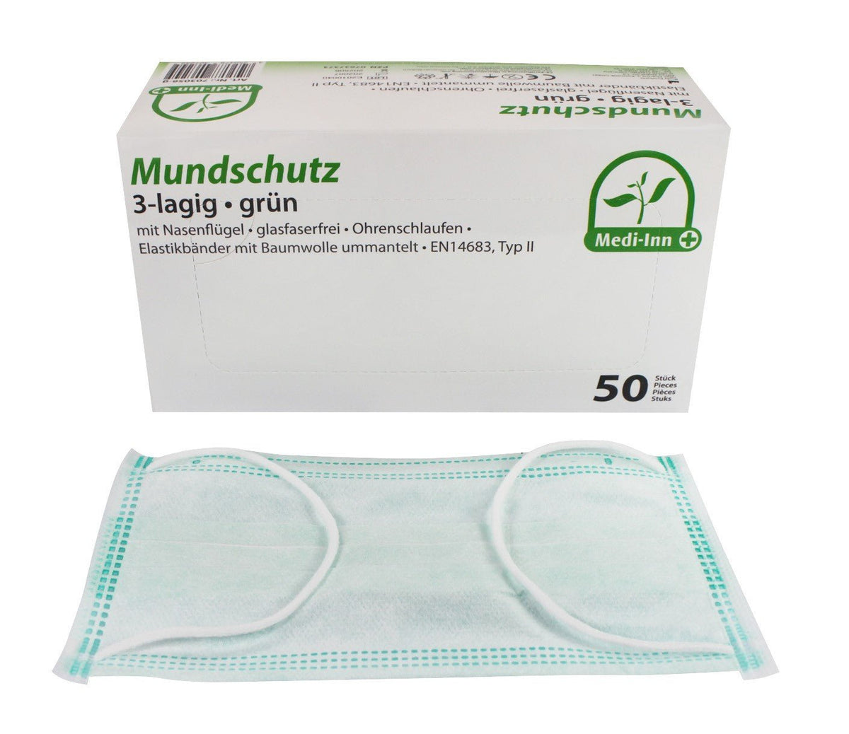 Medi-Inn Mundschutz Atemschutz mit Elastikbändern Typ II 3-lagig grün